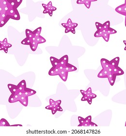 Seamless pattern pink starfishes isolated on white background. Cute sea template for textile, fabric, gift wrap. ector design decorative print. Illustration for banner, wallpaper, package, web.