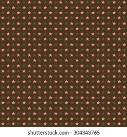 Seamless pattern with pink stars on brown background. Can be used for wallpaper,  web page backgrounds, wrapping paper, scrap booking and textile or fabric. Vector illustration. EPS 10.