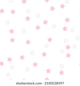 Seamless pattern with pink stars. Suitable for children's fabric, clothes, banners, wallpaper, paper. Delicate pink pattern on a white background