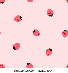 Seamless pattern with pink strawberries