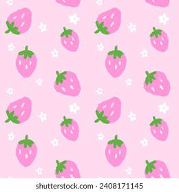 Seamless pattern. Pink strawberry wallpaper. hand drawn pattern