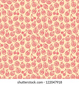 Seamless pattern with pink stylized fruits. Vector illustration