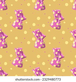 Seamless pattern with pink sweet and circles for wrapping paper, children template and apparel. Aspect ratio 1x1