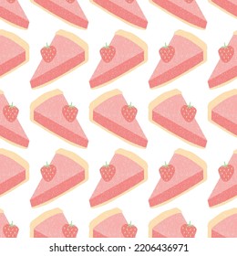 Seamless pattern of pink sweet pies with strawberry. Texture for fabric, wrapping, wallpaper. 