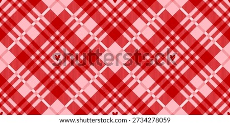 Seamless pattern pink tartan plaid with hearts. Valentines Day vector illustration