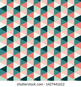 Seamless pattern with pink and teal triangles