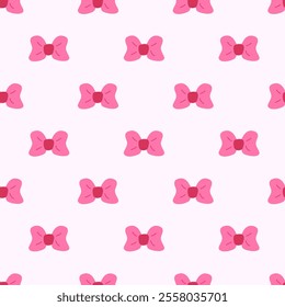 Seamless pattern with pink tie bow. Vector flat illustration.