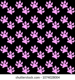 Seamless pattern, pink traces of animals on white background, vector