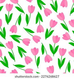 Seamless pattern pink tulip vector illustration