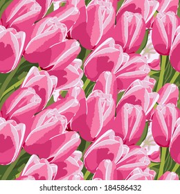 Seamless pattern with a pink tulips