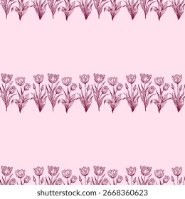 Patrón sin fisuras con tulipanes rosados. Elegante diseño floral vintage en tonos rosados para tela, Fondo de pantalla y decoración.