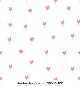Seamless pattern of pink tulips. Hand drawn imitation. Isolated on a white background