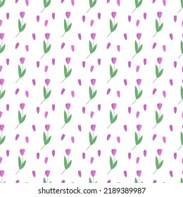 seamless pattern pink tulips on white