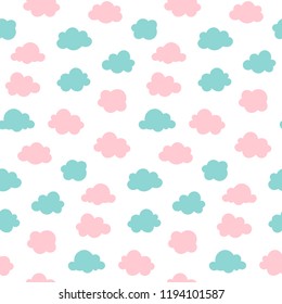 Seamless pattern with pink and turquoise cloud. Cute sky background. Vector Illustration. 