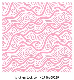Seamless pattern of pink twisted waves. Design for backdrops with sea, rivers or water texture.