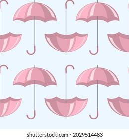 Seamless pattern with pink umbrellas on a white background.