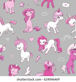 seamless pattern with pink unicorns