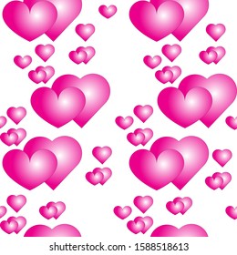 Seamless pattern of pink Valentines hearts on white background. Background romantic design for children's things, wrapping paper, wallpaper, greeting cards, invitations of the wedding, Valentine's Day