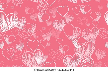 Seamless pattern, pink vector texture with lovely hearts. Beautiful color illustration with hearts in a festive style. The template can be used for advertising valentine, paper, textile, wallpaper, bo