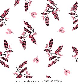 Seamless pattern with pink vibes floral and butterfly
