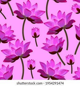 Seamless pattern with pink water lilies. Abstract floral background.