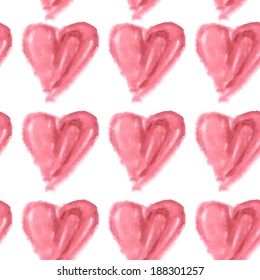 Seamless pattern of pink watercolor hearts on a white background. vector