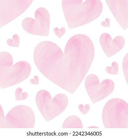 seamless pattern of pink watercolor hearts of different sizes on a white background. delicate background with watercolor effect for Valentine's day and girls' birthday. stock vector illustration. EPS 