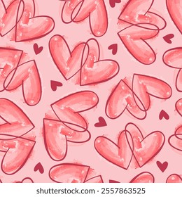 seamless pattern of pink watercolor hearts. Wedding, birthday, Valentine's Day. Love symbol