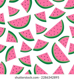 Seamless pattern pink Watermelon slices tropical fruit vector illustration