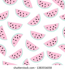 Seamless pattern with pink watermelon. Vector illustration for printing on postcards, clothes, posters, banners, labels, stickers, fabric, packaging paper. Cute baby background.