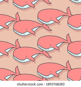 seamless pattern pink whale vector illustration