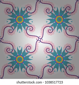 Seamless pattern with a pink, white and blue bright summer floral print, flowers, foliage. Vector illustration.