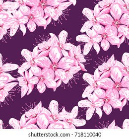 Seamless pattern of pink and white Cherry blossom.Floral background of flowers Sakura