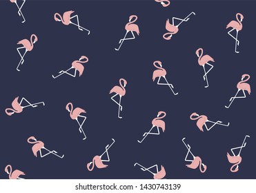 Seamless pattern of pink and white flamingos on dark blue background