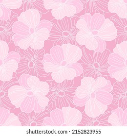 Patrón inmaculado con flores rosas y blancas sobre fondo rosado. Ilustración vectorial. Impresión de tejido.