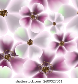 Seamless pattern pink and white flowers gradient. hand drawing. Not AI, Vector illustration.