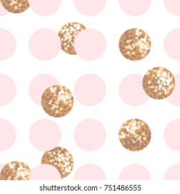 Seamless pattern with pink, white and golden circles. Abstract vector illustration