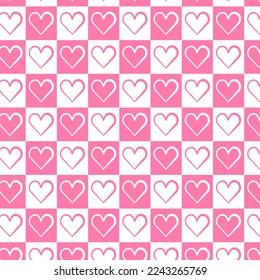 Seamless pattern with pink and white hearts isolated on white background