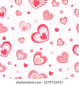 Seamless pattern of pink and white hearts on a light background. Cute, romantic design perfect for Valentine's Day.