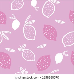 Seamless pattern of pink and white lemons - vector illustration. Childish. Scandinavian style. Stylish repeating texture. 