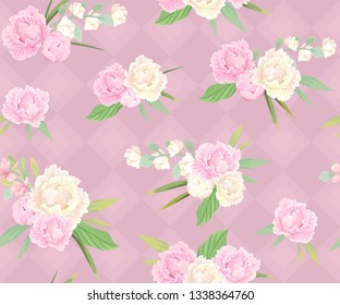 Seamless pattern with pink and white  peonies