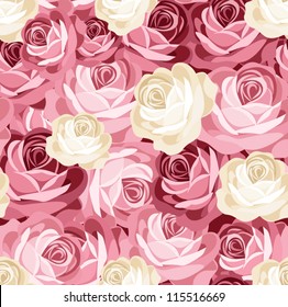 Seamless Pattern With Pink And White Roses. Vector Illustration.