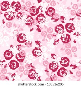 Seamless pattern with pink and white roses. Vector illustration.