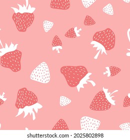 Patrón transparente   con fresas rosas y blancas. Fondo del vector