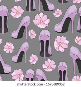 estampado impecable, zapatos y flores de mujer rosada, armarios, papel pintado y adorno de tela, papel envasado, rayado
