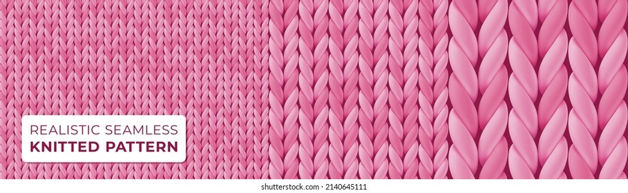 Seamless pattern with pink wool knit for website background, wallpaper, webpage backdrop, design. Knitted texture woolen fabric. Vector template of wool knitwear for romantic valentine greeting card