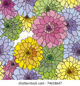 seamless pattern with pink yellow blue dahlia, vector