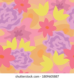 seamless pattern of pink and yellow flowers