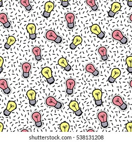 Seamless pattern with pink and yellow lamp. Cute vector art in badges, stickers, pins, patches style, inspired by cartoon comic style of 80s-90s.