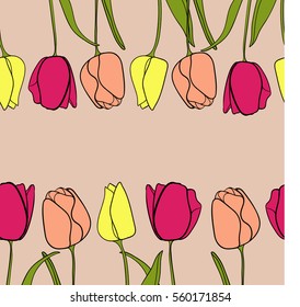 seamless pattern with pink yellow and orange tulip